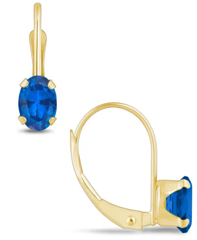 Macy's Gemstone Leverback Earrings In 10k Yellow Gold In Sapphire