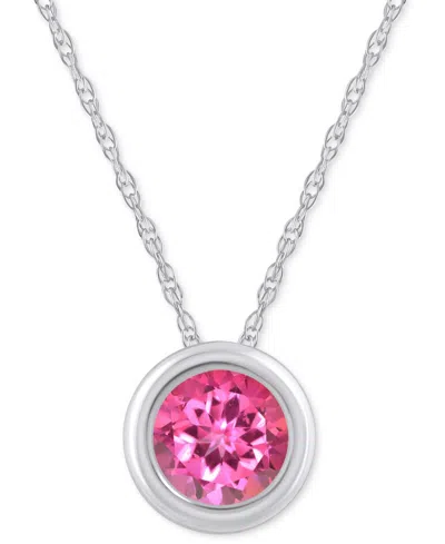 Macy's Gemstone Round 18" Pendant Necklace In 10k Yellow Gold (also In 10k White Gold) In Metallic