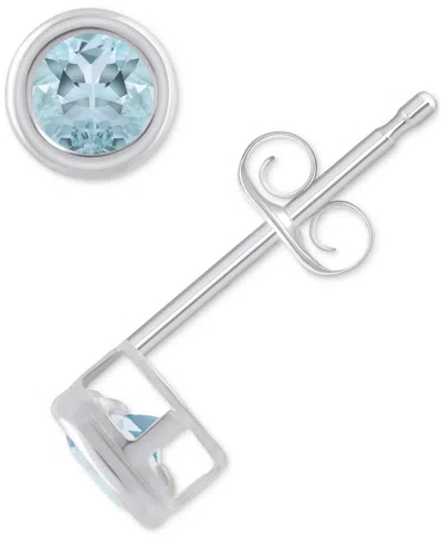 Macy's Gemstone Round Stud Earrings In 10k Yellow Gold Or White Gold In Aquamarine,white Gold
