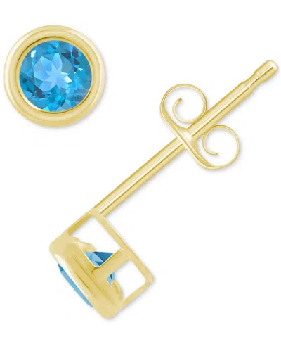 Macy's Gemstone Round Stud Earrings In 10k Yellow Gold Or White Gold In Blue Topaz,gold
