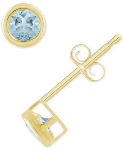 Macy's Gemstone Round Stud Earrings In 10k Yellow Gold Or White Gold In Blue Topaz,white Gold