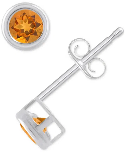 Macy's Gemstone Round Stud Earrings In 10k Yellow Gold Or White Gold In Citrine,white Gold