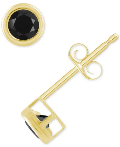 Macy's Gemstone Round Stud Earrings In 10k Yellow Gold Or White Gold In Onyx,gold