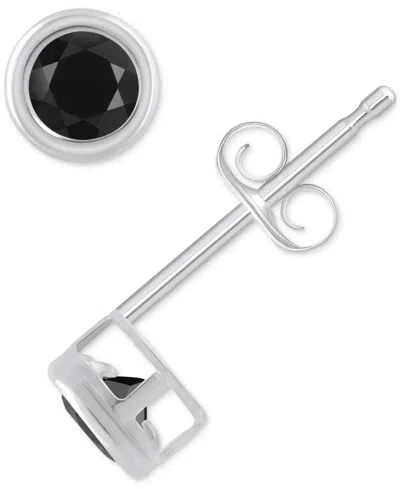 Macy's Gemstone Round Stud Earrings In 10k Yellow Gold Or White Gold In Onyx,white Gold