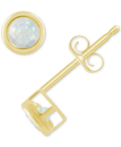 Macy's Gemstone Round Stud Earrings In 10k Yellow Gold Or White Gold In Opal,gold