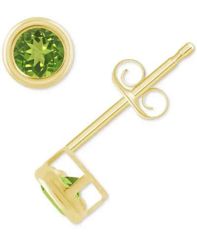 Macy's Gemstone Round Stud Earrings In 10k Yellow Gold Or White Gold In Peridot,gold