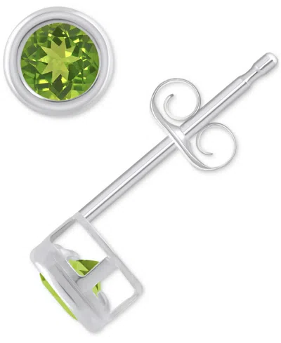 Macy's Gemstone Round Stud Earrings In 10k Yellow Gold Or White Gold In Peridot,white Gold