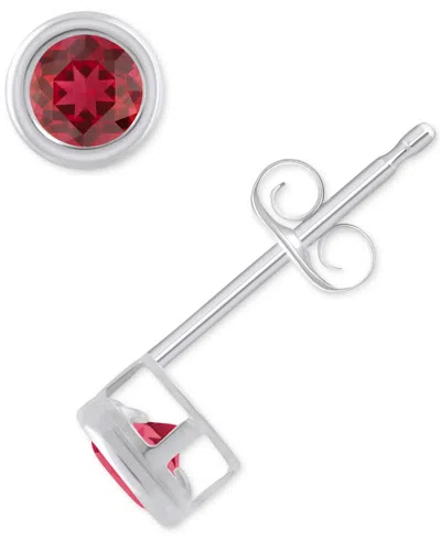 Macy's Gemstone Round Stud Earrings In 10k Yellow Gold Or White Gold In Ruby,white Gold