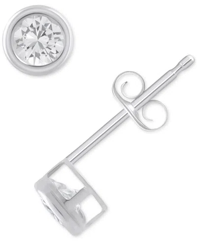 Macy's Gemstone Round Stud Earrings In 10k Yellow Gold Or White Gold In White Topaz,white Gold