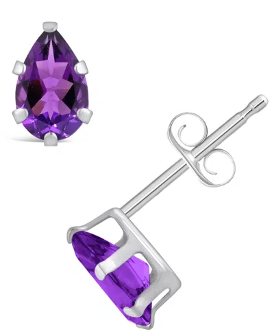 Macy's Gemstone Stud Earrings In 10k White Gold In Amethyst