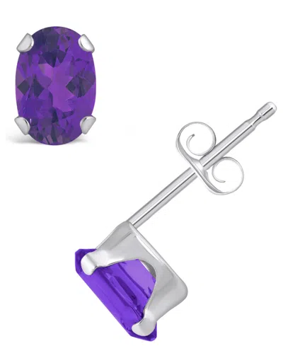 Macy's Gemstone Stud Earrings In 10k White Gold In Amethyst