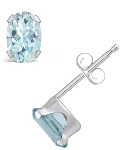 Macy's Gemstone Stud Earrings In 10k White Gold In Aquamarine