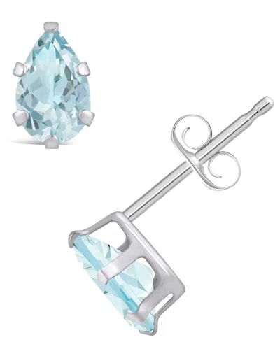 Macy's Gemstone Stud Earrings In 10k White Gold In Aquamarine