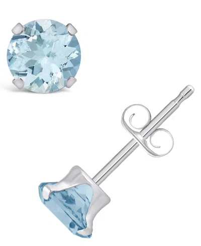 Macy's Gemstone Stud Earrings In 10k White Gold In Aquamarine