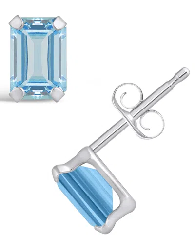 Macy's Gemstone Stud Earrings In 10k White Gold In Aquamarine