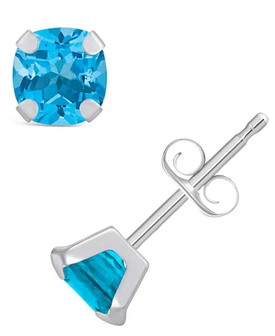 Macy's Gemstone Stud Earrings In 10k White Gold In Blue Topaz