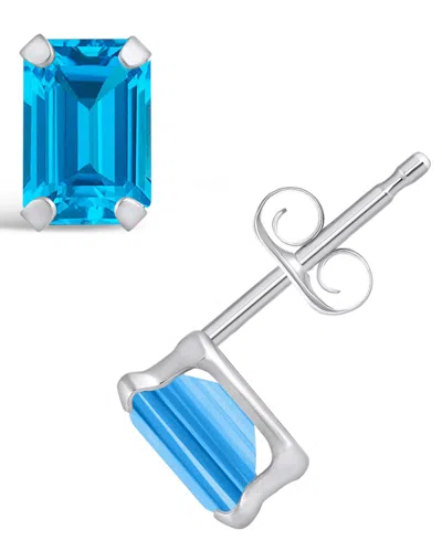 Macy's Gemstone Stud Earrings In 10k White Gold In Blue Topaz