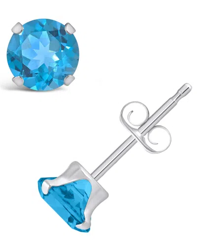 Macy's Gemstone Stud Earrings In 10k White Gold In Blue Topaz
