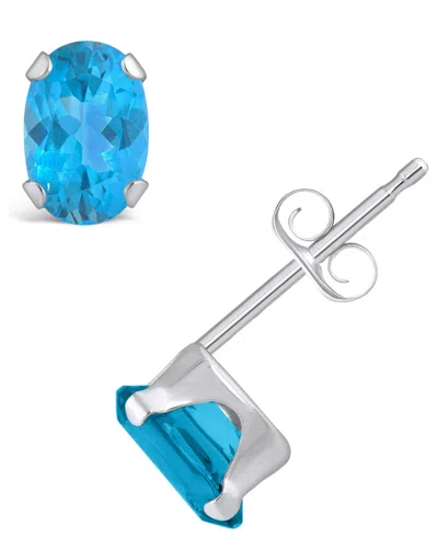 Macy's Gemstone Stud Earrings In 10k White Gold In Blue Topaz