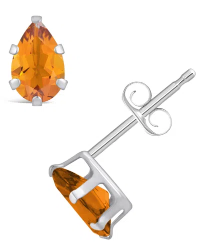 Macy's Gemstone Stud Earrings In 10k White Gold In Citrine