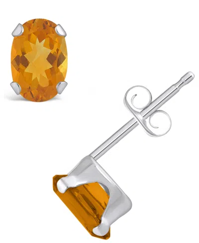 Macy's Gemstone Stud Earrings In 10k White Gold In Citrine