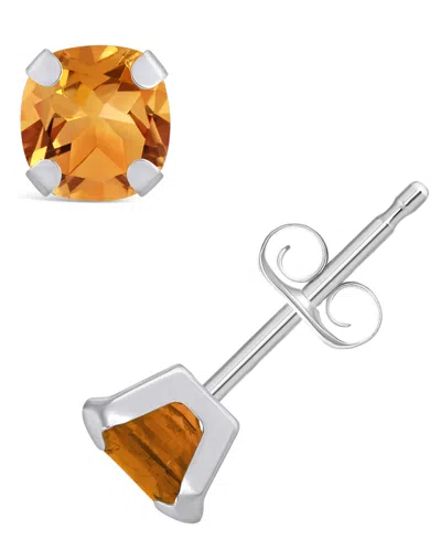 Macy's Gemstone Stud Earrings In 10k White Gold In Citrine