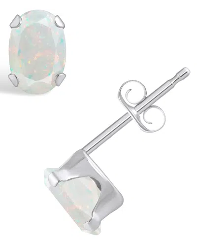 Macy's Gemstone Stud Earrings In 10k White Gold In Silver