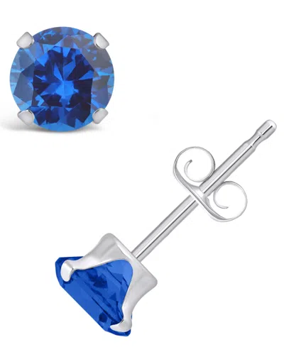 Macy's Gemstone Stud Earrings In 10k White Gold In Sapphire