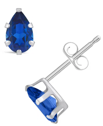 Macy's Gemstone Stud Earrings In 10k White Gold In Sapphire