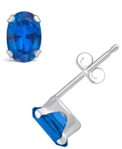 Macy's Gemstone Stud Earrings In 10k White Gold In Sapphire