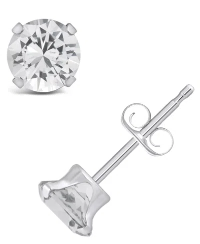 Macy's Gemstone Stud Earrings In 10k White Gold In White Topaz