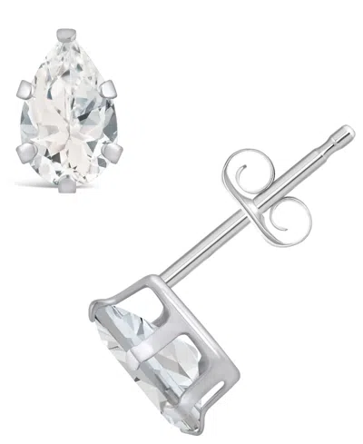 Macy's Gemstone Stud Earrings In 10k White Gold In White Topaz