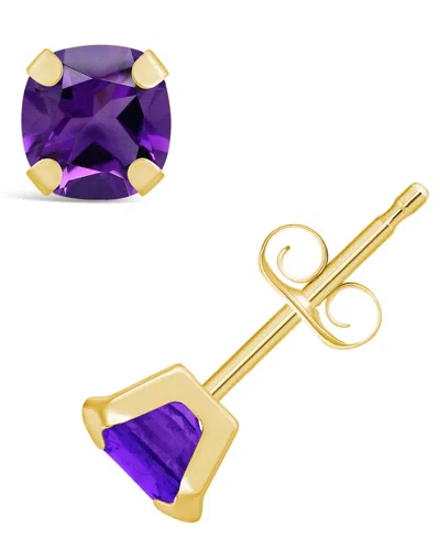Macy's Gemstone Stud Earrings In 10k Yellow Gold In Amethyst