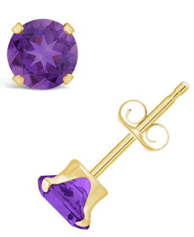 Macy's Gemstone Stud Earrings In 10k Yellow Gold In Amethyst