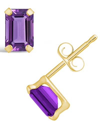 Macy's Gemstone Stud Earrings In 10k Yellow Gold In Amethyst