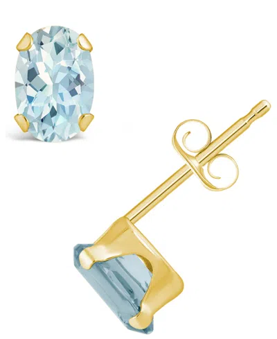 Macy's Gemstone Stud Earrings In 10k Yellow Gold In Aquamarine