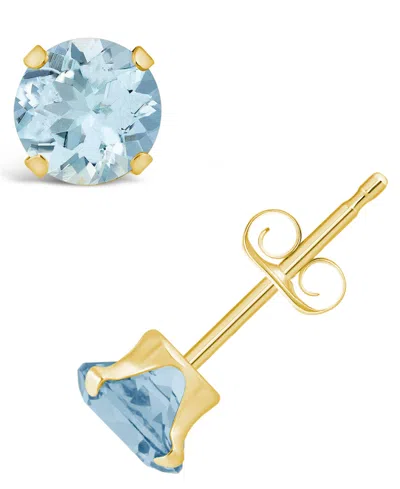 Macy's Gemstone Stud Earrings In 10k Yellow Gold In Aquamarine