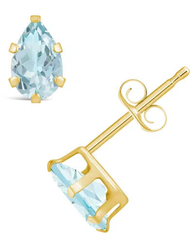 Macy's Gemstone Stud Earrings In 10k Yellow Gold In Aquamarine