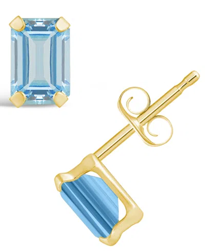 Macy's Gemstone Stud Earrings In 10k Yellow Gold In Aquamarine
