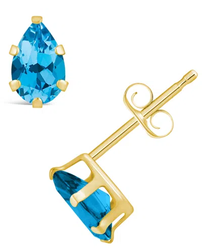 Macy's Gemstone Stud Earrings In 10k Yellow Gold In Blue Topaz