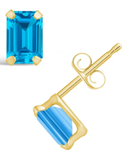 Macy's Gemstone Stud Earrings In 10k Yellow Gold In Blue Topaz