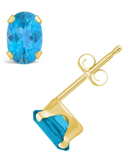 Macy's Gemstone Stud Earrings In 10k Yellow Gold In Blue Topaz