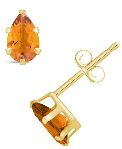 Macy's Gemstone Stud Earrings In 10k Yellow Gold In Citrine
