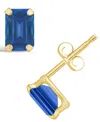 Macy's Gemstone Stud Earrings In 10k Yellow Gold In Created Sapphire