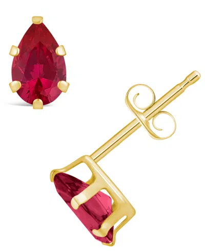 Macy's Gemstone Stud Earrings In 10k Yellow Gold In Ruby