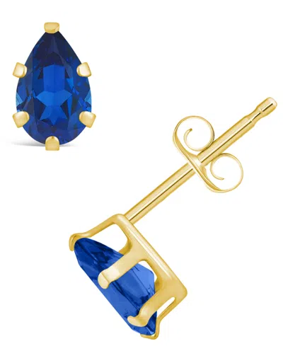 Macy's Gemstone Stud Earrings In 10k Yellow Gold In Sapphire