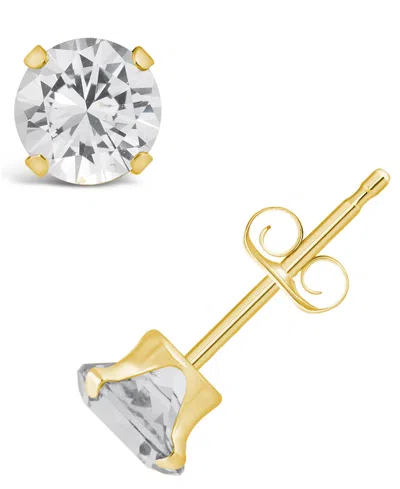 Macy's Gemstone Stud Earrings In 10k Yellow Gold In White Topaz