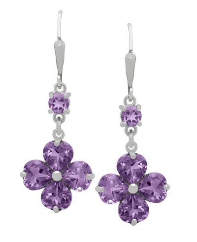 Macy's Genuine Amethyst Flower Drop Dangle Earrings (6 Ct. T.w.) In Sterling Silver In Multi