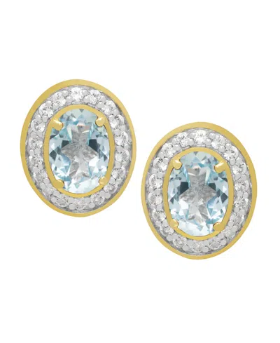 Macy's Genuine Blue Topaz & White Topaz Oval Stud Earrings (2-1/2 Ct. T.w.) In 14k Gold Over Sterling Silve