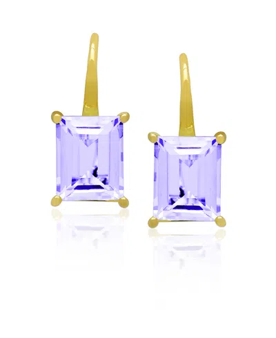 Macy's Genuine Blue Topaz Emerald-cut Drop Earrings (6-3/8 Ct. T.w.) In 14k Gold Over Sterling Silver In Purple